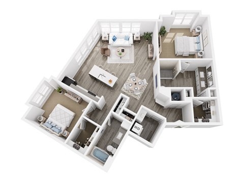 Floor plan for 2 beds, 2 baths, 1403 sqft
